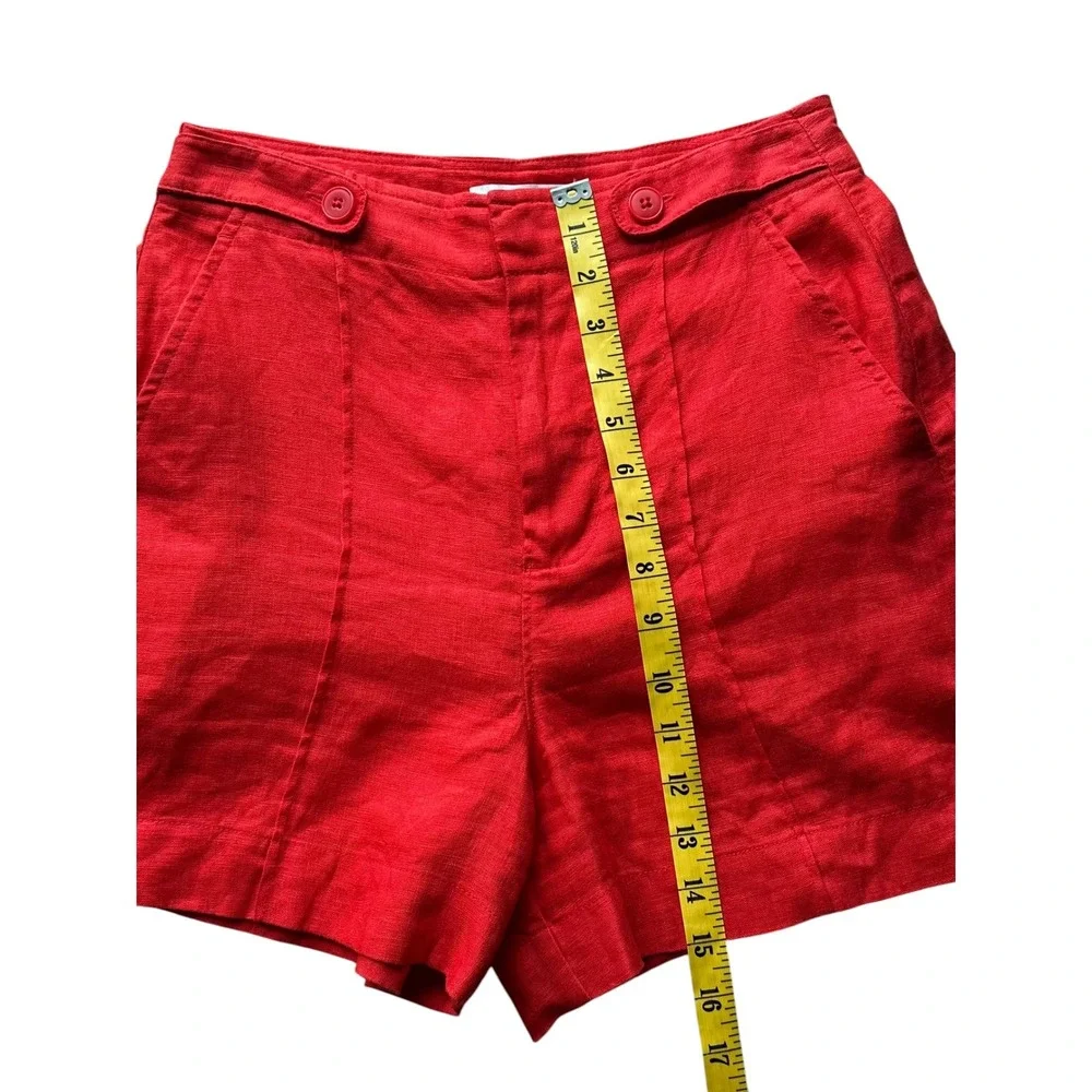 Madewell Clean Button Tab Shorts Rouge Red 100% Linen High Rise Size 00